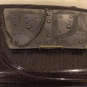 Grey suede clutch w/ genuine leather!